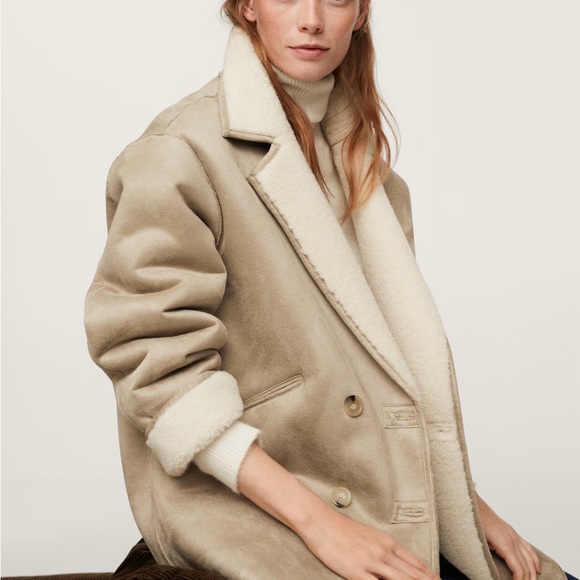 Mango Oversized shearling-lined coat jacket - Picture 4 of 10